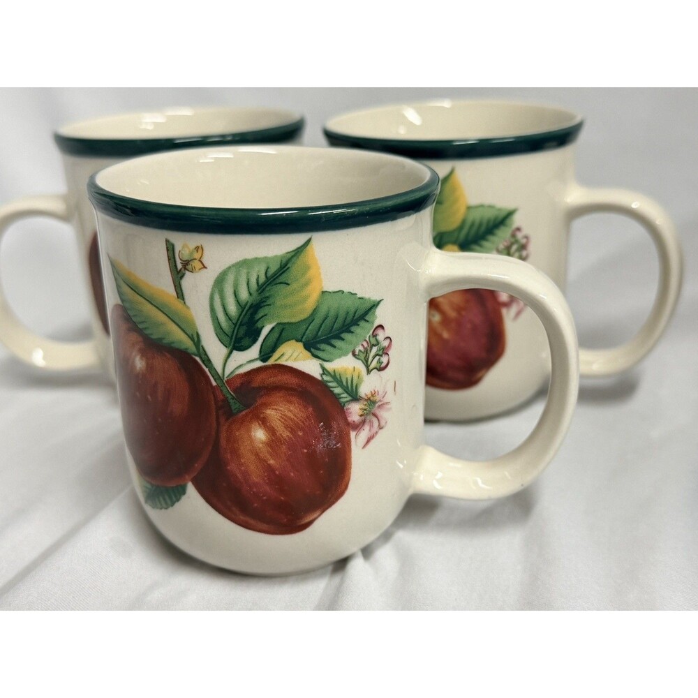 CHINA PEARL Casuals (Apple) Set/4 Mug *Coffee *Tea VTG Stoneware